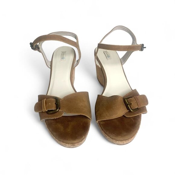 Boden Wedge Heel Sandals Ankle Strap Open Toe Light Brown Suede Leather size 10 - Picture 4 of 8